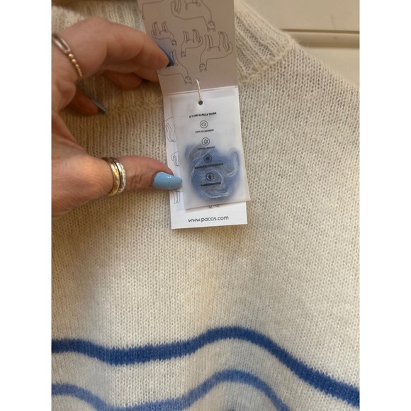 Pacas Cream Blue Stripe Mock Neck Sweater Cozy Oversized‎ Fit - Picture 5 of 5